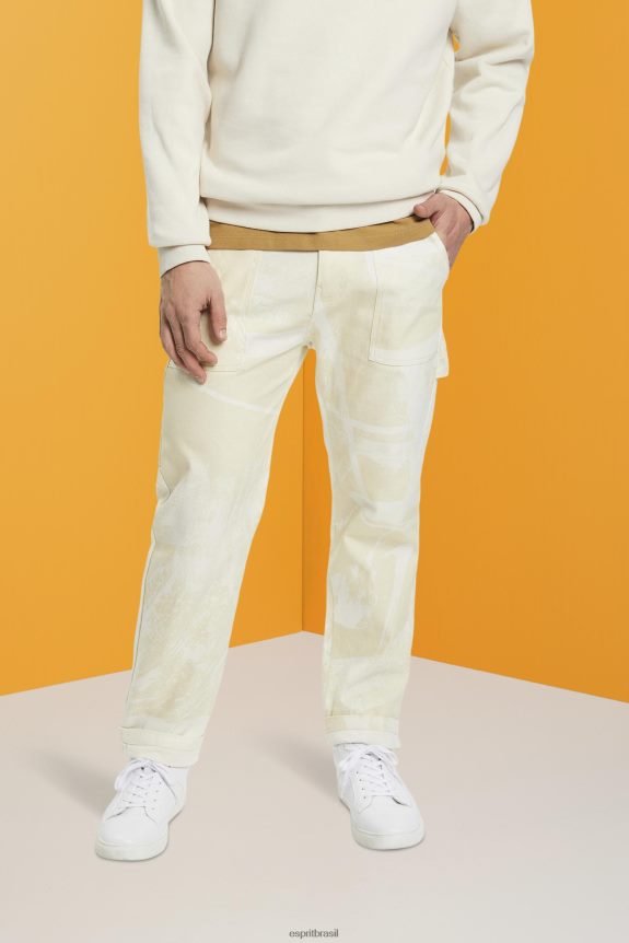calça cargo reta com estampa homens Esprit bege calças 82P6TP675