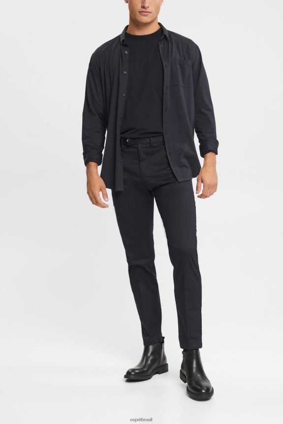 calças de algodão stretch homens Esprit preto calças 82P6TP902