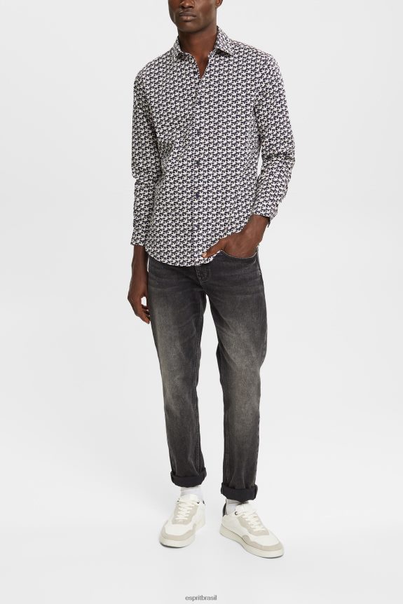 camisa com estampa completa homens Esprit marinha camisas 82P6TP881