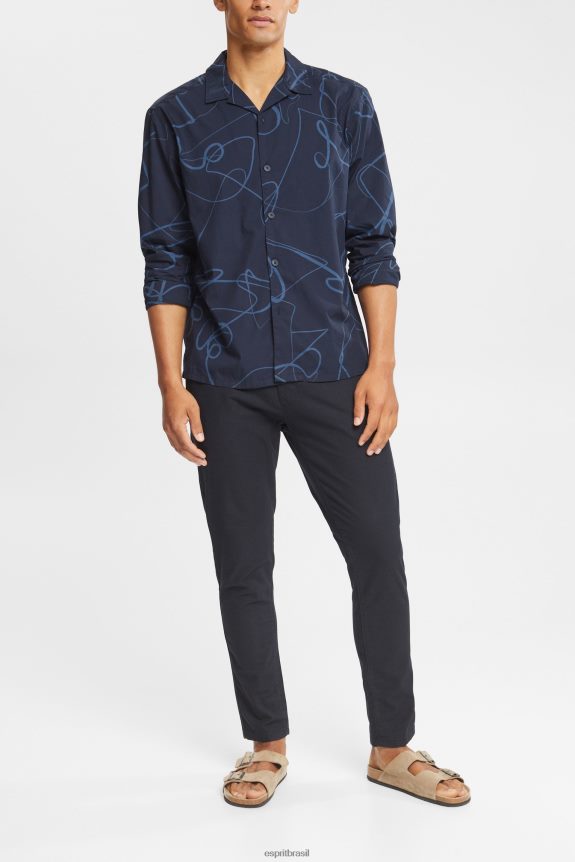 camisa com estampa homens Esprit marinha camisas 82P6TP910