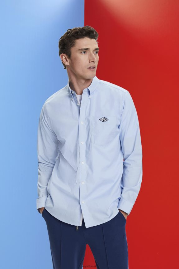 camisa de algodão com botões homens Esprit azul pastel camisas 82P6TP661