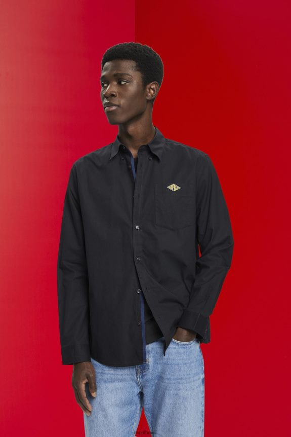 camisa de algodão com botões homens Esprit preto camisas 82P6TP658