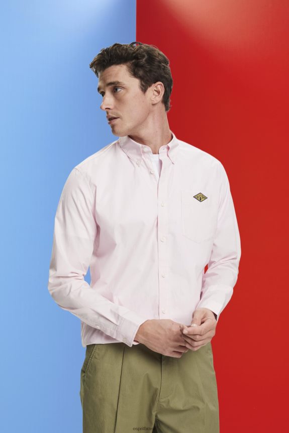 camisa de algodão com botões homens Esprit rosa camisas 82P6TP662