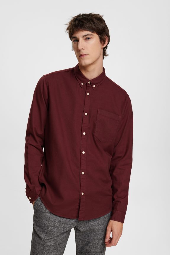 camisa de algodão com botões homens Esprit vermelho bordeaux camisas 82P6TP814