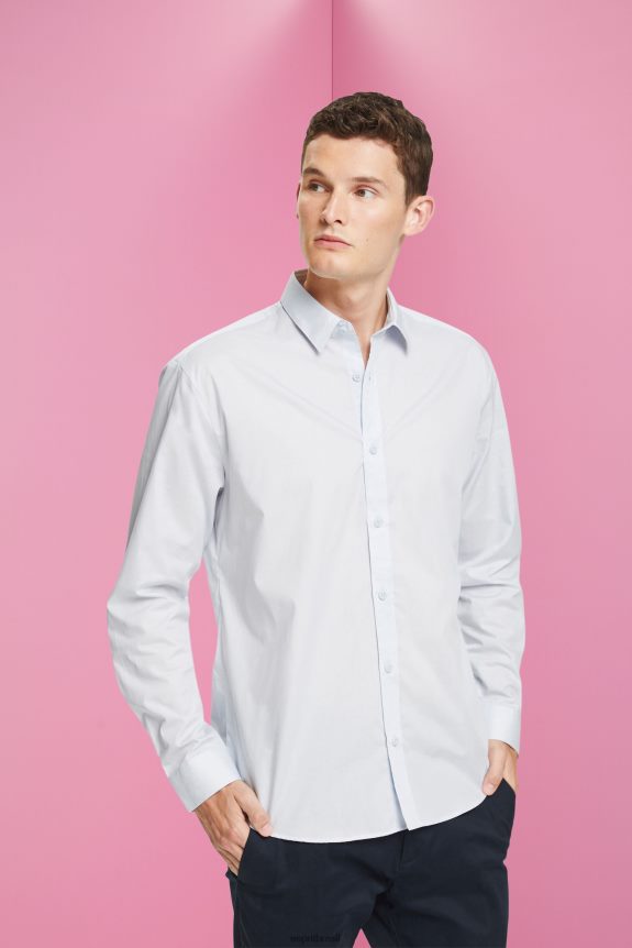 camisa de algodão sustentável homens Esprit azul claro camisas 82P6TP832