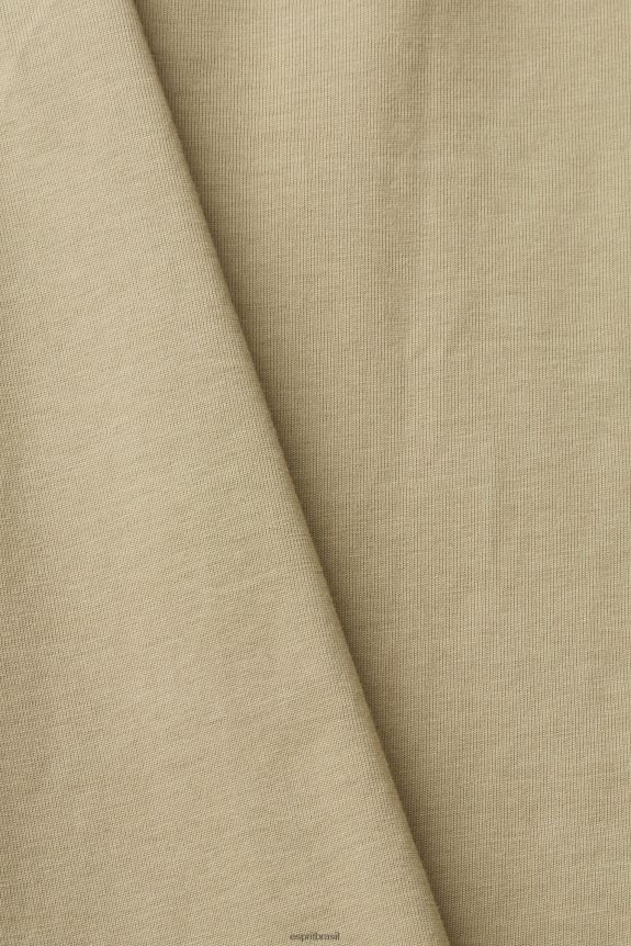 camisa de jérsei homens Esprit cáqui claro camisas 82P6TP888