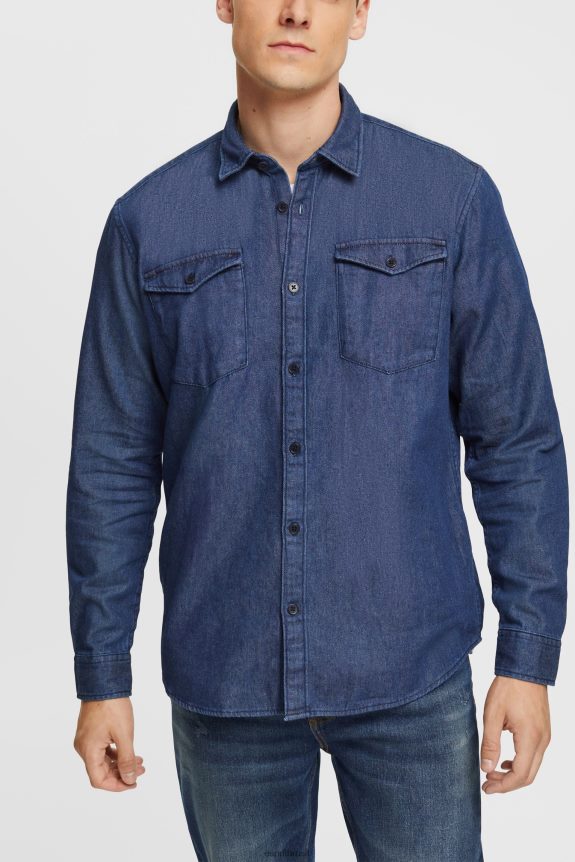 camisa jeans homens Esprit lavagem azul escuro camisas 82P6TP835