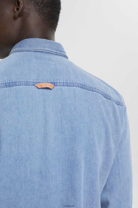 camisa jeans homens Esprit lavagem com luz azul camisas 82P6TP737
