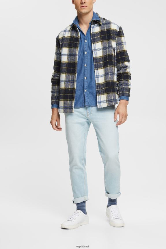 camisa jeans homens Esprit lavagem média azul camisas 82P6TP833