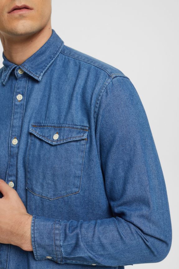 camisa jeans homens Esprit lavagem média azul camisas 82P6TP833