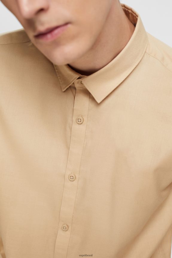 camisa justa homens Esprit creme bege camisas 82P6TP854
