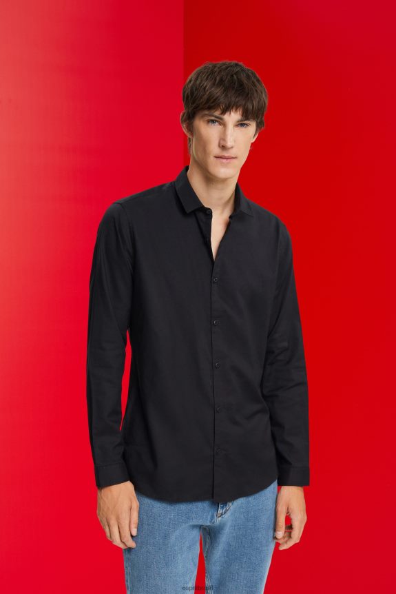 camisa justa homens Esprit preto camisas 82P6TP853