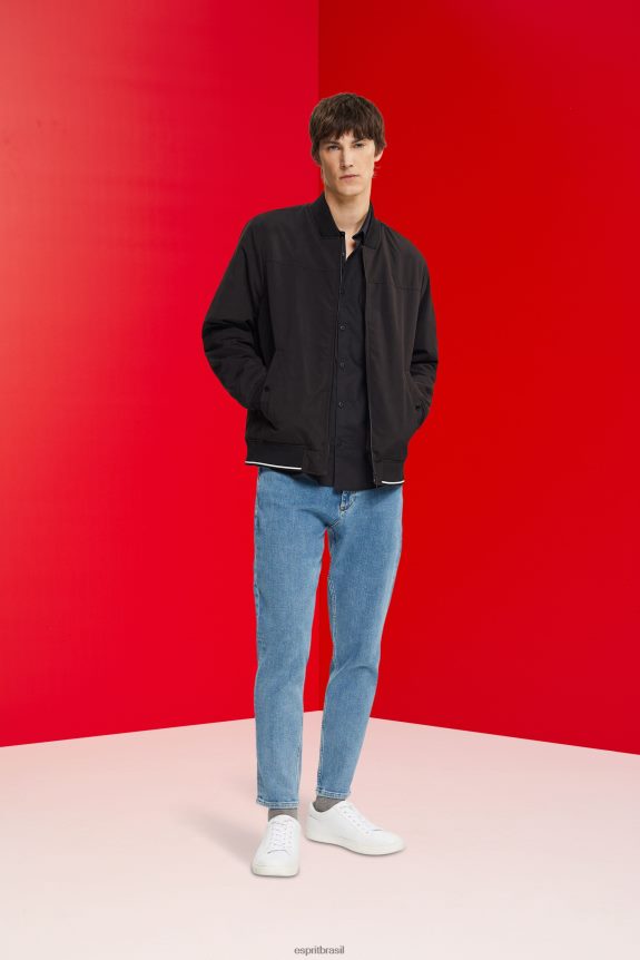 camisa justa homens Esprit preto camisas 82P6TP853
