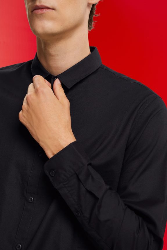 camisa justa homens Esprit preto camisas 82P6TP853