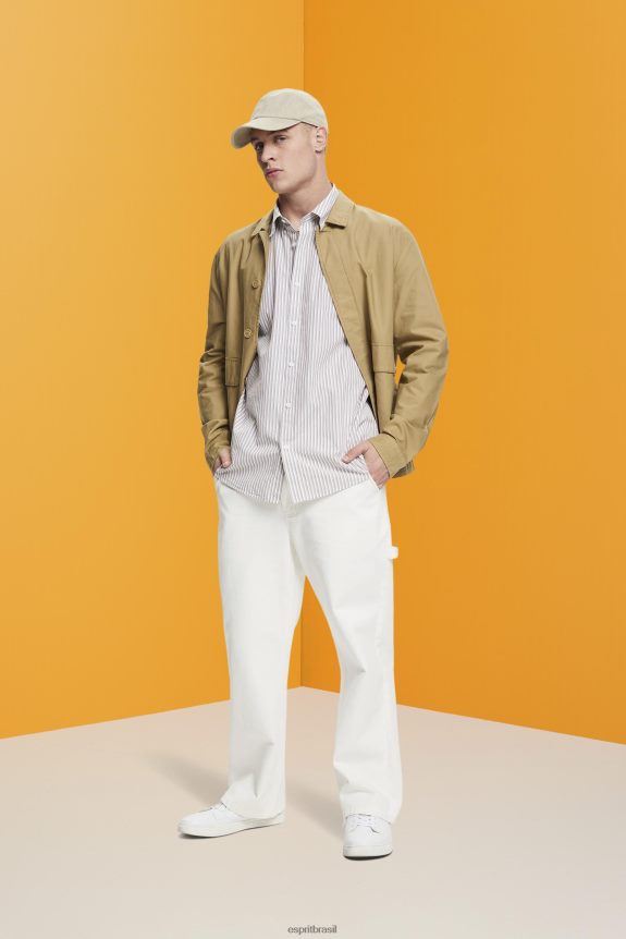 camisa listrada de algodão sustentável homens Esprit caramelo camisas 82P6TP705