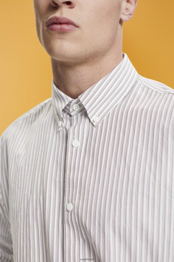camisa listrada de algodão sustentável homens Esprit caramelo camisas 82P6TP705