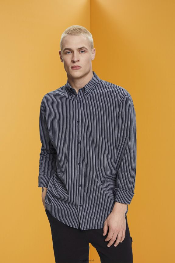 camisa listrada de algodão sustentável homens Esprit marinha camisas 82P6TP706