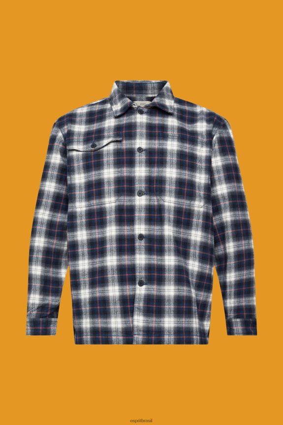 camisa oversized de algodão puro com padrão xadrez homens Esprit azul gasolina camisas 82P6TP838
