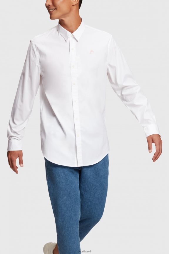 camisa slim fit de popelina com emblema de golfinho homens Esprit branco camisas 82P6TP802