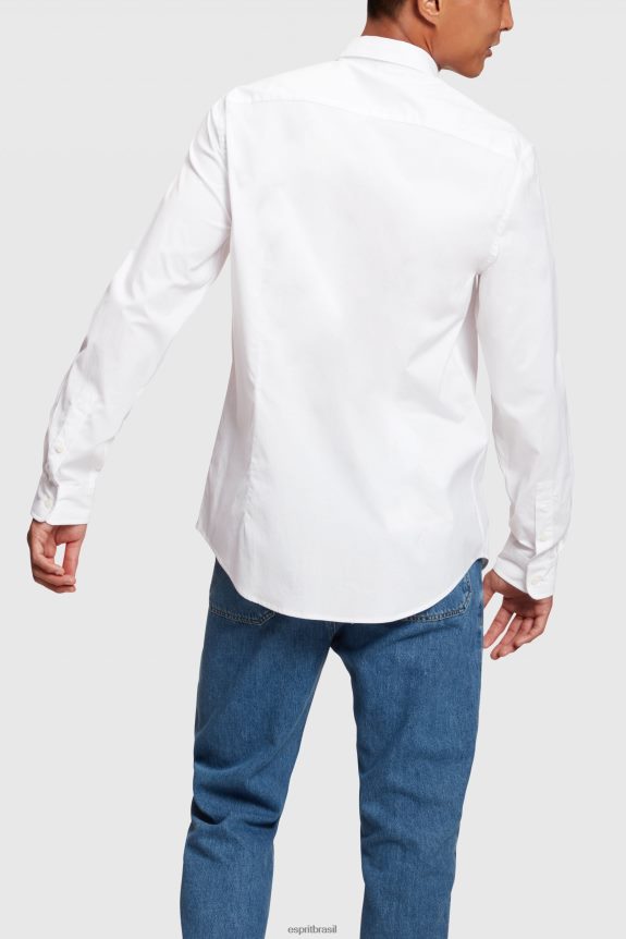 camisa slim fit de popelina com emblema de golfinho homens Esprit branco camisas 82P6TP802