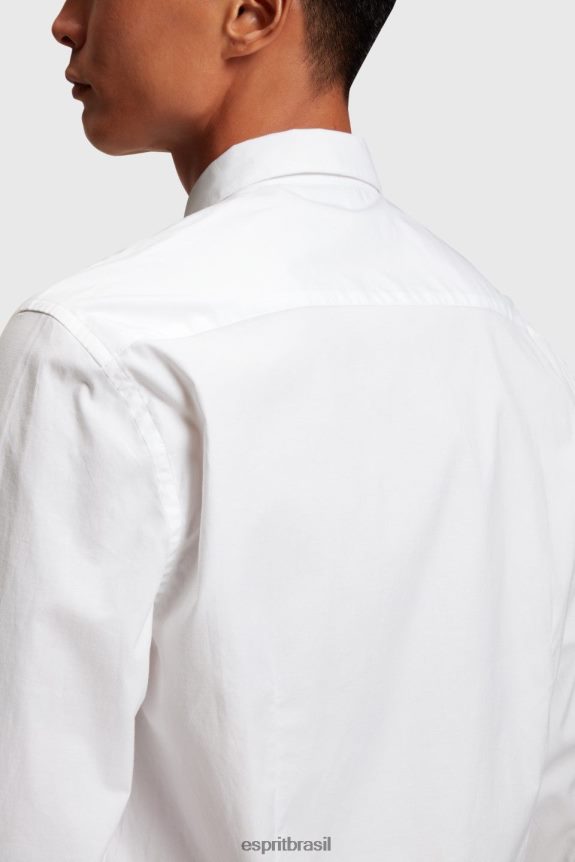 camisa slim fit de popelina com emblema de golfinho homens Esprit branco camisas 82P6TP802