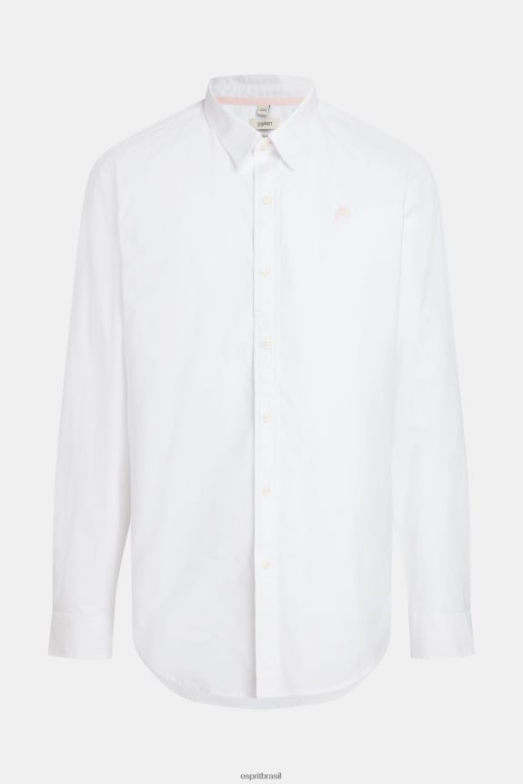 camisa slim fit de popelina com emblema de golfinho homens Esprit branco camisas 82P6TP802