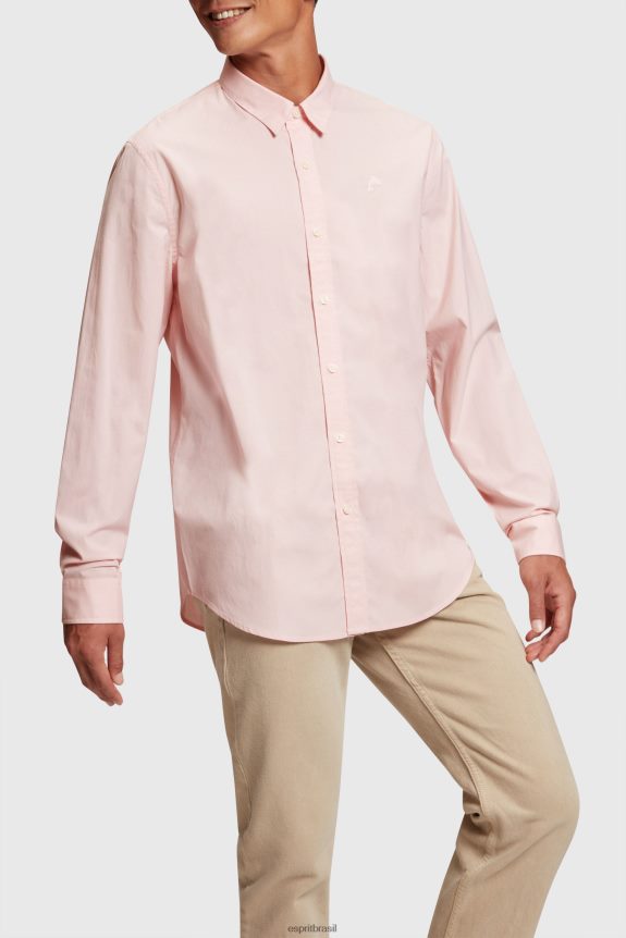camisa slim fit de popelina com emblema de golfinho homens Esprit luz rosa camisas 82P6TP804