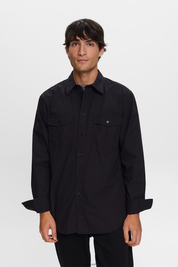 camisa utilitária, 100% algodão homens Esprit preto camisas 82P6TP571