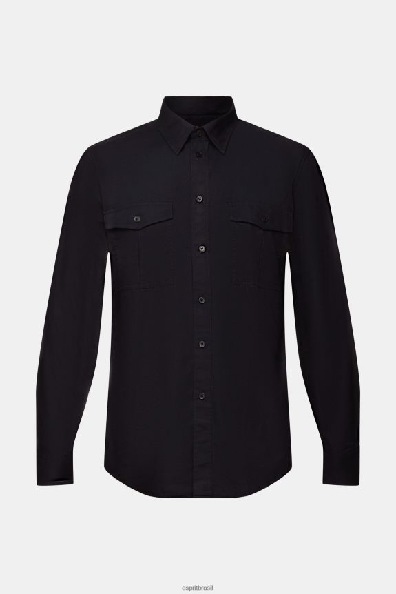 camisa utilitária, 100% algodão homens Esprit preto camisas 82P6TP571