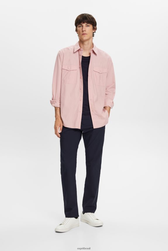 camisa utilitária, 100% algodão homens Esprit rosa velho camisas 82P6TP573