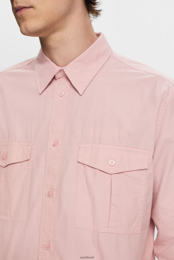 camisa utilitária, 100% algodão homens Esprit rosa velho camisas 82P6TP573