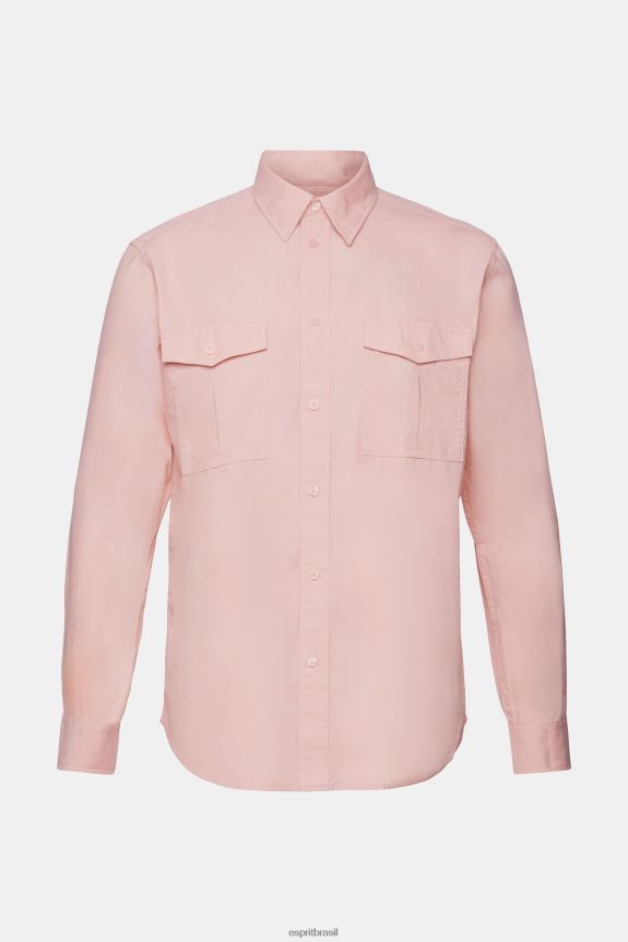 camisa utilitária, 100% algodão homens Esprit rosa velho camisas 82P6TP573