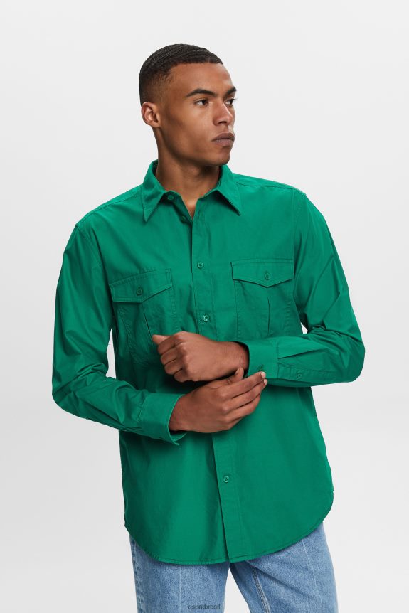 camisa utilitária, 100% algodão homens Esprit verde escuro camisas 82P6TP572