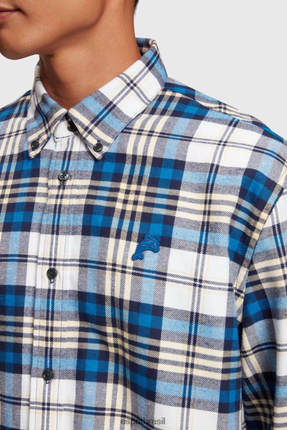 camisa xadrez de flanela homens Esprit azul camisas 82P6TP793