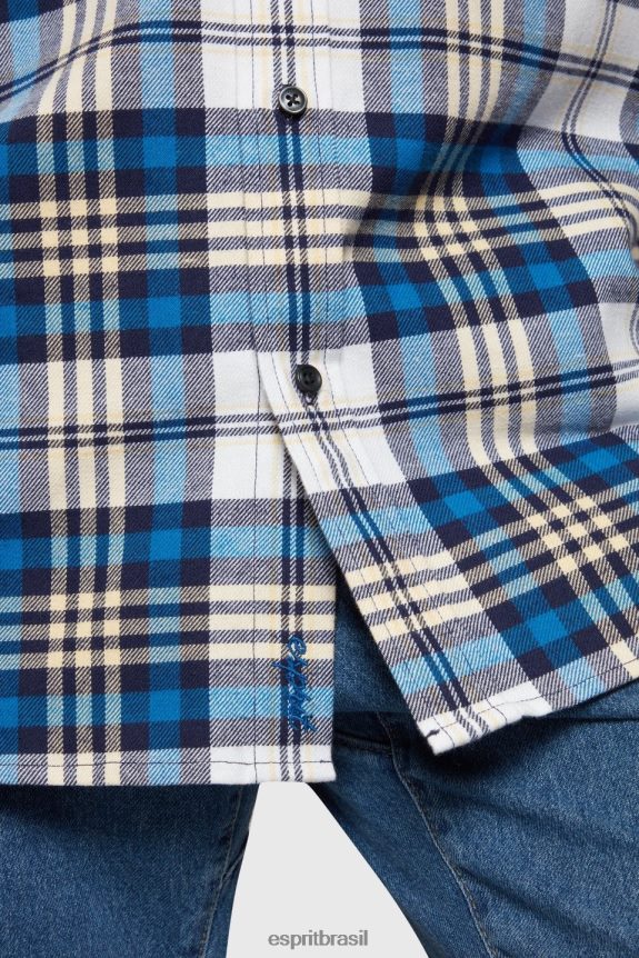 camisa xadrez de flanela homens Esprit azul camisas 82P6TP793