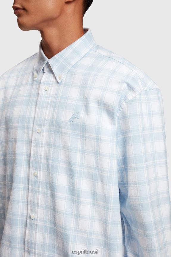 camisa xadrez de flanela homens Esprit azul claro camisas 82P6TP791