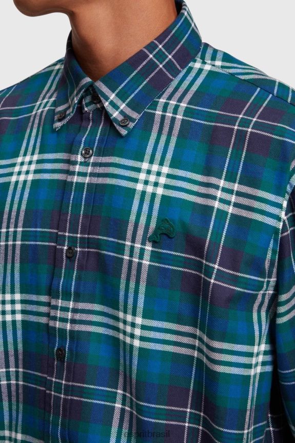camisa xadrez de flanela homens Esprit verde-azulado camisas 82P6TP794