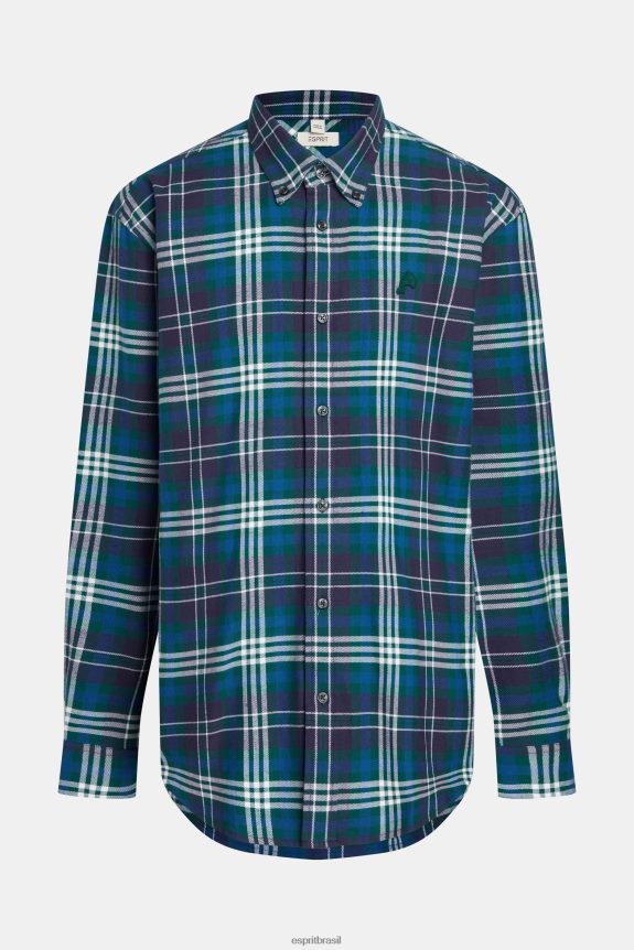 camisa xadrez de flanela homens Esprit verde-azulado camisas 82P6TP794