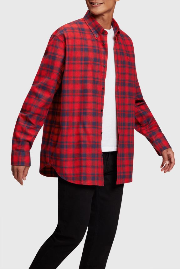 camisa xadrez de flanela homens Esprit vermelho camisas 82P6TP792