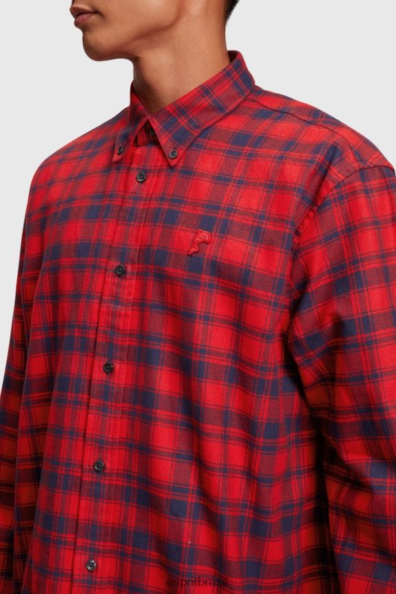 camisa xadrez de flanela homens Esprit vermelho camisas 82P6TP792