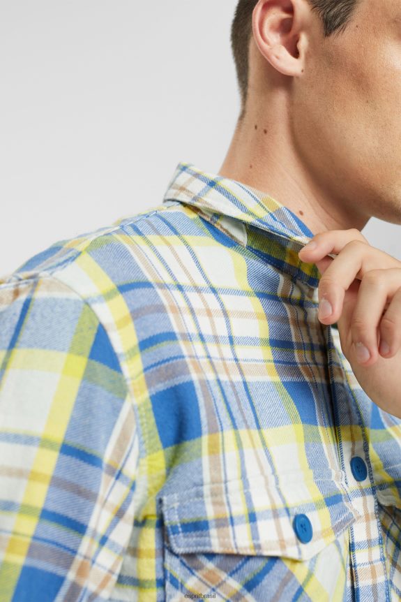 camisa xadrez homens Esprit azul camisas 82P6TP886