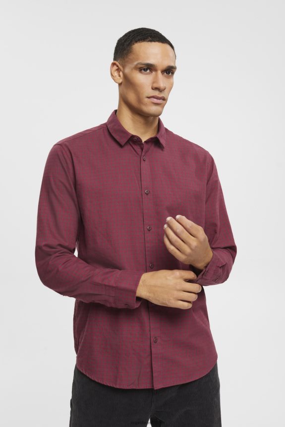 camisa xadrez slim fit homens Esprit vermelho bordeaux camisas 82P6TP690