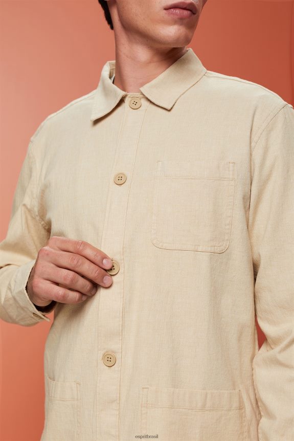 camisas tecidas homens Esprit areia camisas 82P6TP622