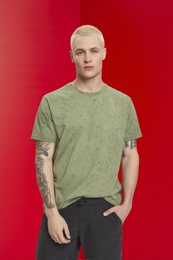 camiseta com efeito lavado homens Esprit cáqui claro Camisetas 82P6TP752