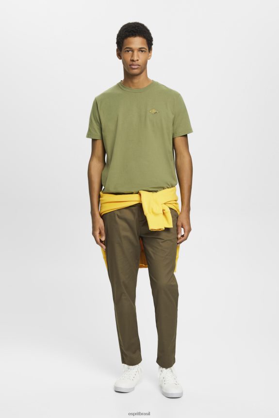 camiseta com estampa de logo homens Esprit Oliva Camisetas 82P6TP601