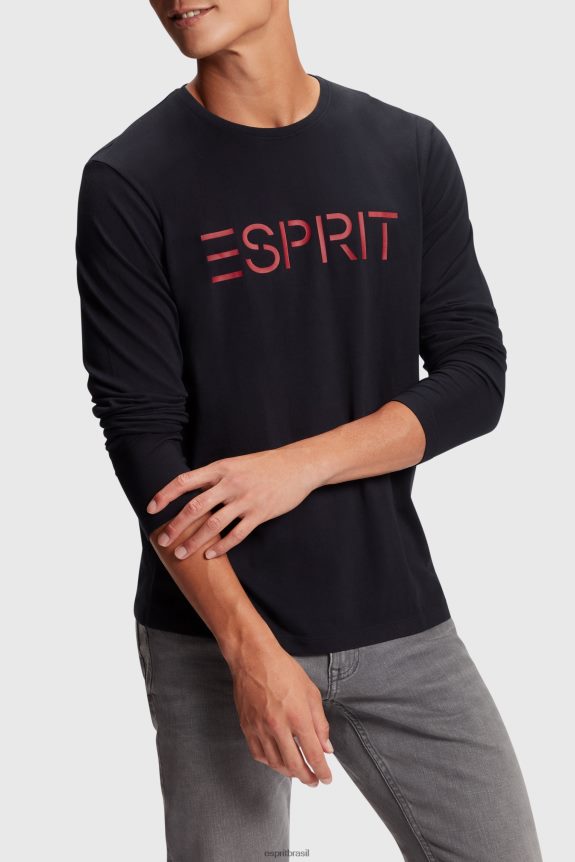 camiseta com estampa de logo homens Esprit preto Camisetas 82P6TP862