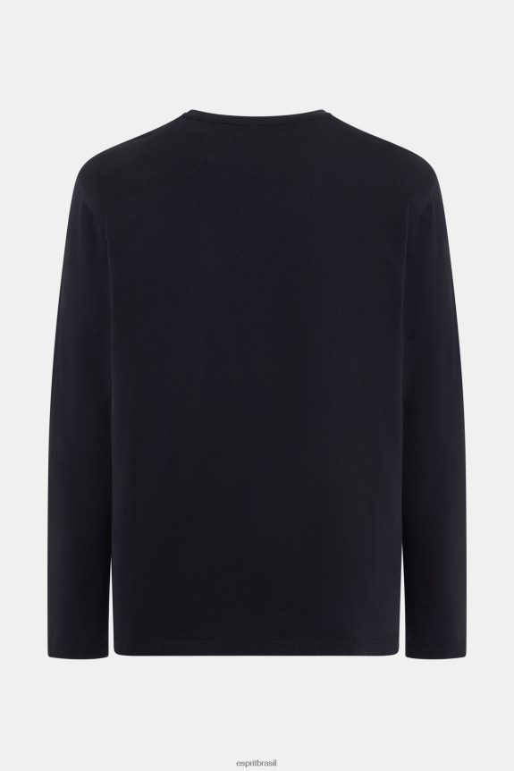 camiseta com estampa de logo homens Esprit preto Camisetas 82P6TP862