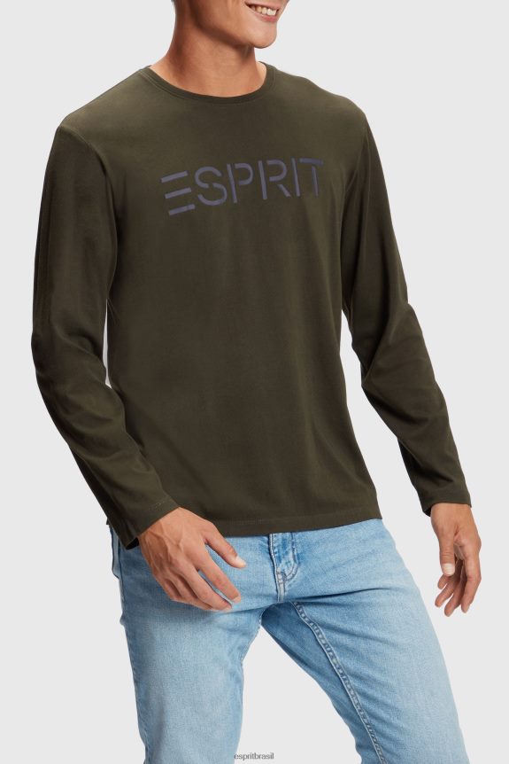 camiseta com estampa de logo homens Esprit verde escuro Camisetas 82P6TP865