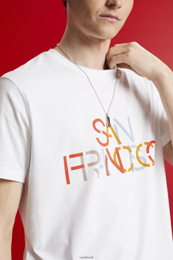 camiseta com estampa frontal, 100% algodão homens Esprit São Francisco Branco Camisetas 82P6TP739