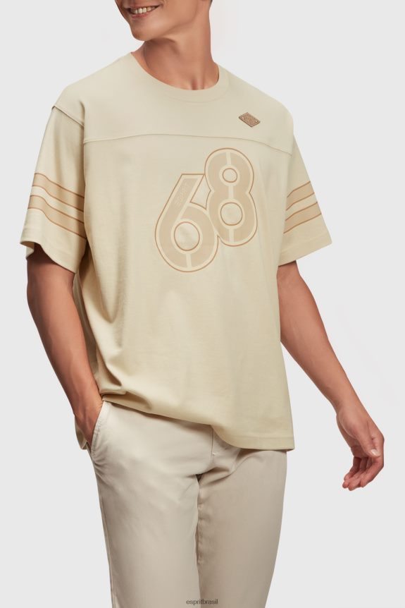 camiseta com estampa gráfica de manga listrada homens Esprit bege claro Camisetas 82P6TP805